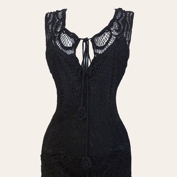 Crocheted net goth elvira noir Vtg vintage 90s romantic evening dress size Large - Picture 2 of 7